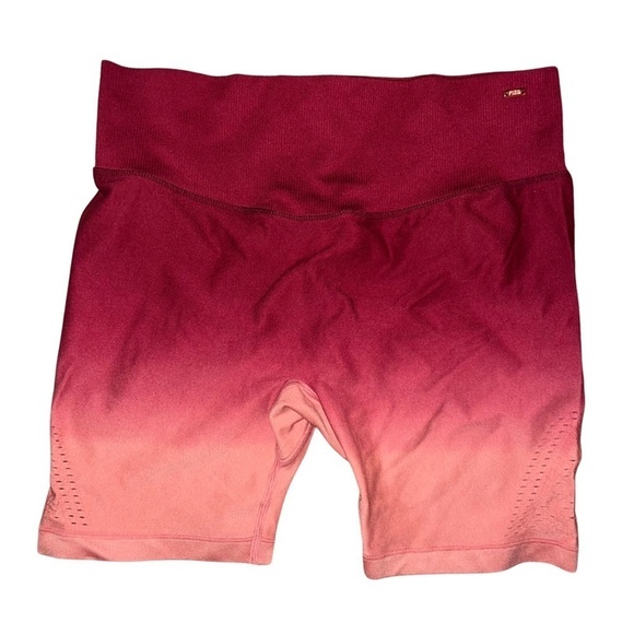 PINK Victoria’s Secret Ombré Perforated Bike Shorts Maroon and Pink Large - Picture 1 of 6